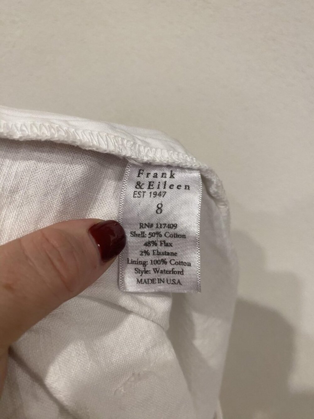 Frank & Eileen Waterford Shorts Womens 8 White Linen Blend Chino Lined Summer - Picture 5 of 5